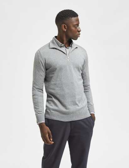 Selected Slhberg Half Zip Cardigan Noos - Grey - XL Selected Slhberg Half Zip Cardigan Noos - Grey - XL