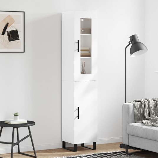 vidaXL Highboard høyglans hvit 34,5x34x180 cm konstruert tre 8720845486174