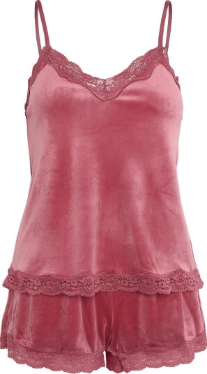 Hunkemöller Pj Cami Velours Scallop Lace ROSE WINE M