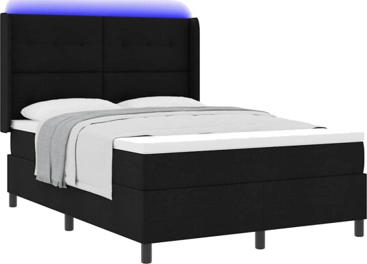 Box Spring Seng med Madrass og LED Svart 140x190 cm Stoff