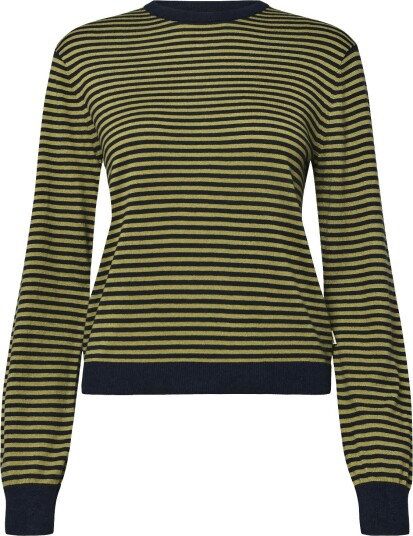 Mads Nørgaard Fine Merino Emma Stripe Knit   SKY CAPTAIN/GREEN OLIVE   XS