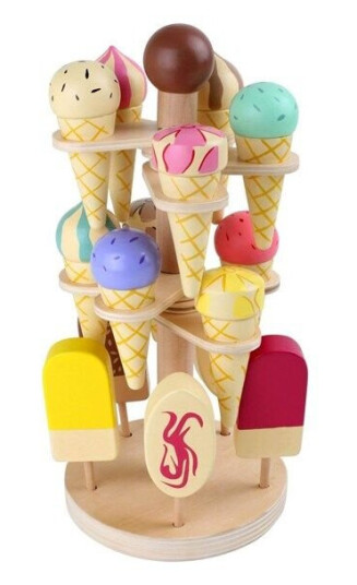 Small Foot - Wooden Play Food Ice Creams on Movable Ice Cream Stand 16dlg.