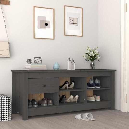 vidaXL Skoskap gr? 110x38x45,5 cm heltre furu vidaXL Skoskap gr? 110x38x45,5 cm heltre furu