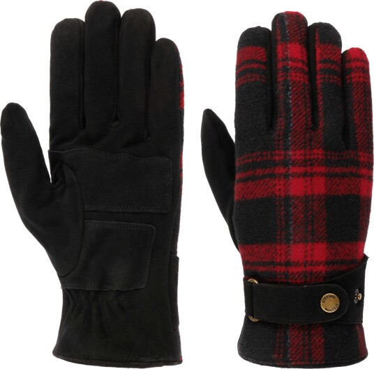 Stetson Men's Gloves Goat Suede/Shadow Plaid Black/Red 8.5, Black/Red