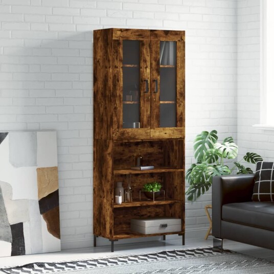 vidaXL Highboard røkt eik 69,5x34x180 cm konstruert tre 8720845481483