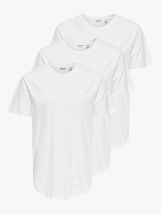 Only & Sons Matt Longy Short Sleeve Tee 3 Pack Hvit M