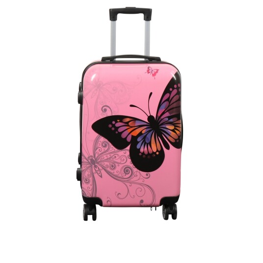 Borg Living Kabinkoffert - Hardcase lettvektskoffert - Trolley med motiv - Sommerfugl lyserød
