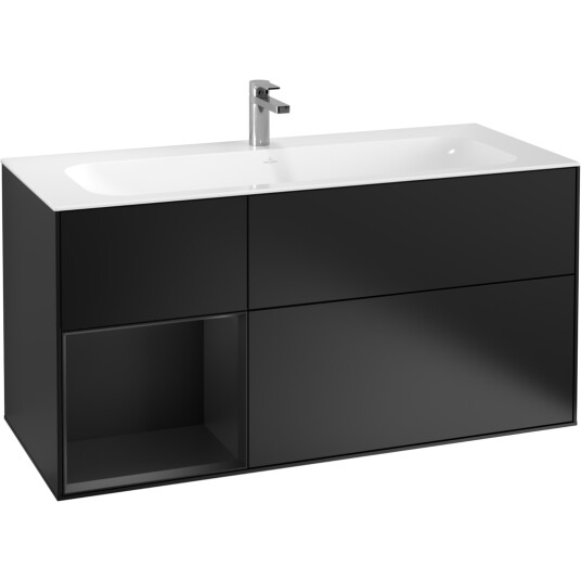 VILLEROY & BOCH FINION SERVANTSKAP 120 SVART MATT LAKK EMOTION-LYS, VENSTRESTILT SVART MATT HYLLE