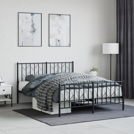 vidaXL Sengeramme i metall med hode- og fotgavl svart 140x190 cm 8721012249882