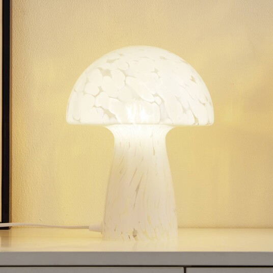 Lindby Hubi bordlampe hvit glass Ø 22 cm soppform Lindby Hubi bordlampe hvit glass Ø 22 cm soppform