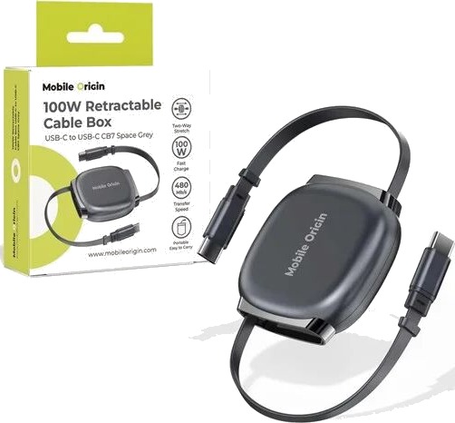 Mobile Origin Retractable USB C Cable Box 100W Space Grey MO CB7 SPG