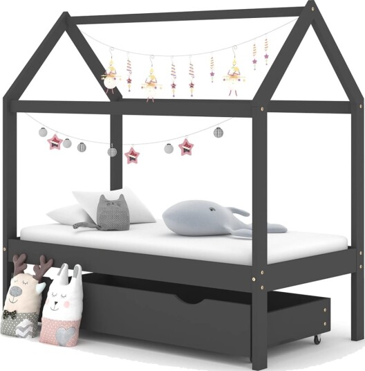 vidaXL Sengeramme for barn med skuff heltre furu 70x140 cm mørkegrå