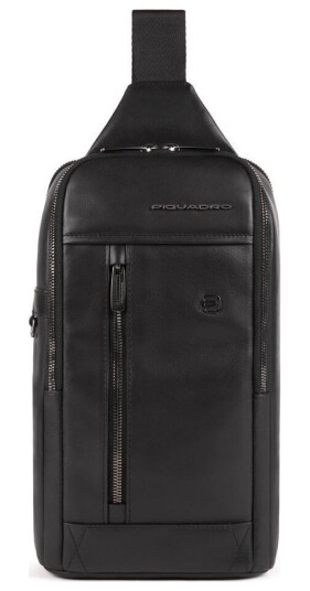 Piquadro Monospalla Ryggsekk I Lær, Sort, Mono Sling, For Menn, 19 X 32 X 8 Cm
