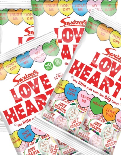 12 poser med Swizzels Love Hearts Mini Hel Eske
