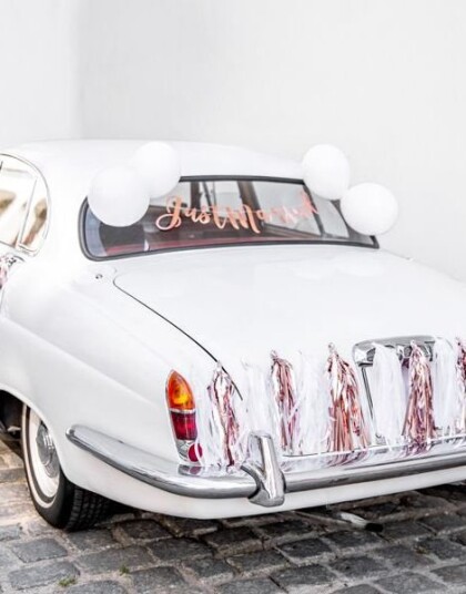 Just Married Hvit og Rosegullfarget DIY Bildekorasjonssett