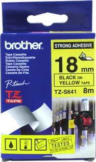 Brother P-Touch Tape Sort på Gul 18mm Ekstra Klebende (8m)