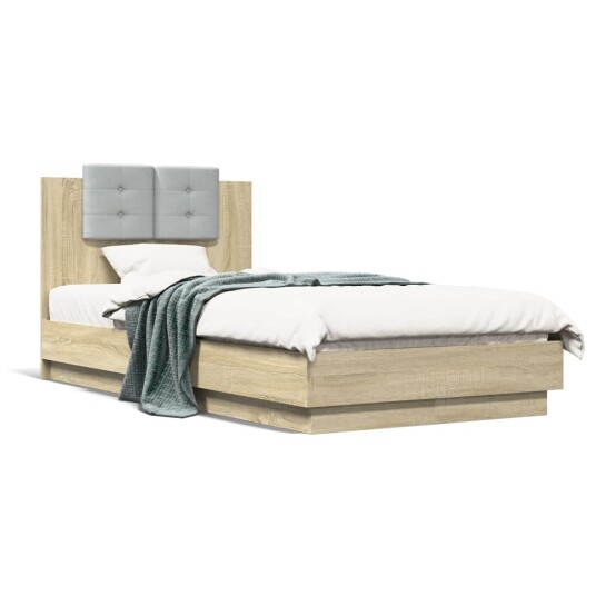  Sengeramme med hodegavl og LED-lys sonoma eik 90x190 cm 8721012277960