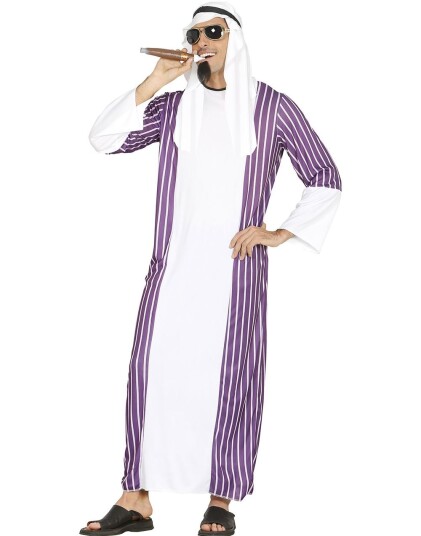 Hvit og Lilla Sheik Kostyme med Striper Medium Hvit og Lilla Sheik Kostyme med Striper Medium