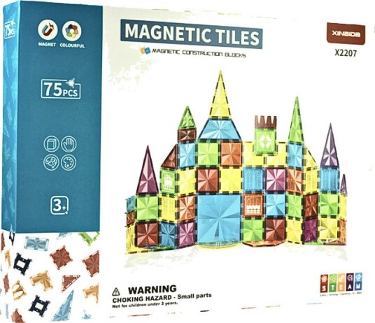 Magnetic Tiles Byggesett – 75 Deler – Fargerike Brikker Magnetic Tiles Byggesett – 75 Deler – Fargerike Brikker