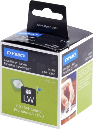 Dymo Labelwriter - Permanent Selvklebende - Svart På Hvitt - 57 Mm Rund 160 Rull(Er) (1 Rull(Er) X 160 Cd/Dvd-Etiketter) - For Dymo Labelwriter 4Xl, 5Xl