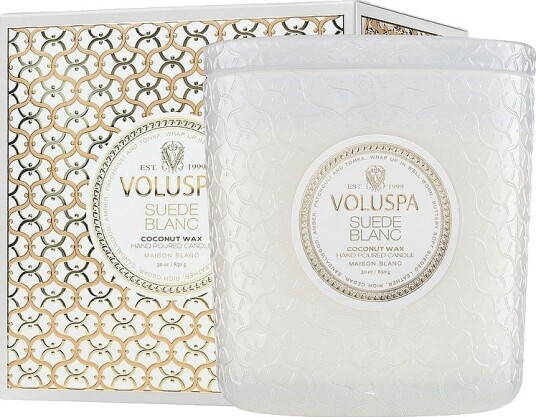 Voluspa Suede Blanc Boxed Luxe Jar Candle 80H Hvit