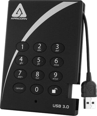 Apricorn Aegis Padlock 3.0 Ekstern Harddisk 2 TB med Kryptering og USB 3.2 Gen 2 - Svart