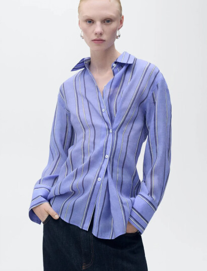 Mango Striped Shirt With Multi-Position Closure - Blue - S