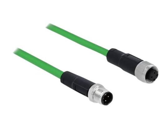 Delock - Nettverksforlengelseskabel - 4-Pins M12 (Hann) Til 4-Pins M12 (Hunn) - 5 M - Trippel Beskyttelse - Halogenfri - Grønn