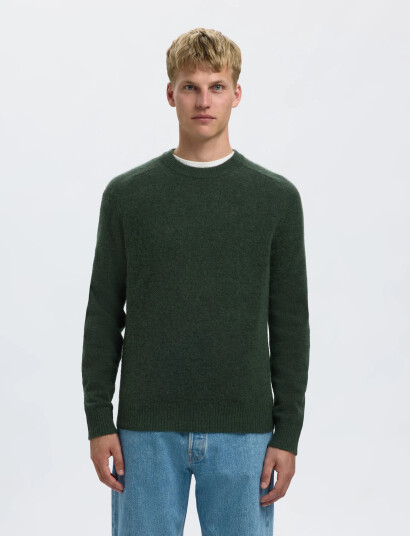 Selected Slhrai Ls Knit Crew Neck Noos - Khaki green - XXL