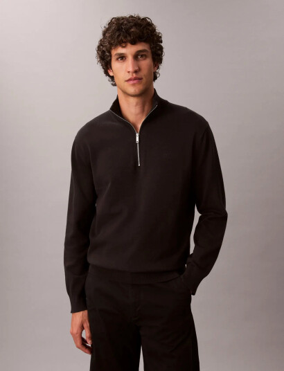 Calvin Klein Ls Supima Qz Sweater 12Gg - Black - XL