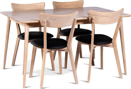 Odense Spisegruppe 140 cm med 4 Eksjø Stoler i heltre   Natur