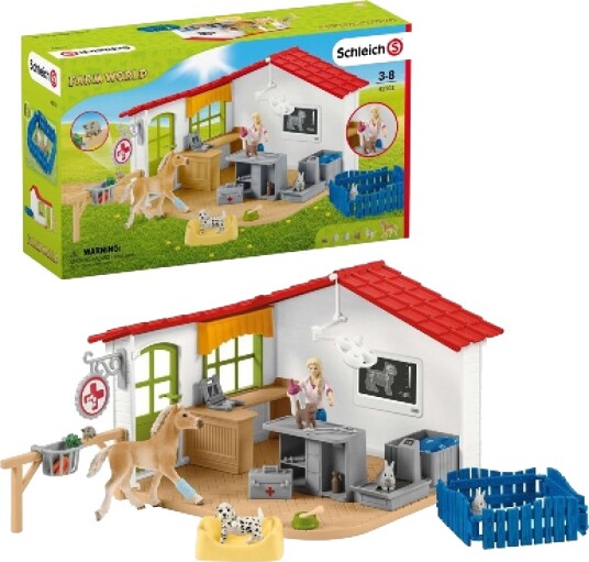 Schleich Veterinærklinikk Lekesett med Kjæledyr - 43 Deler