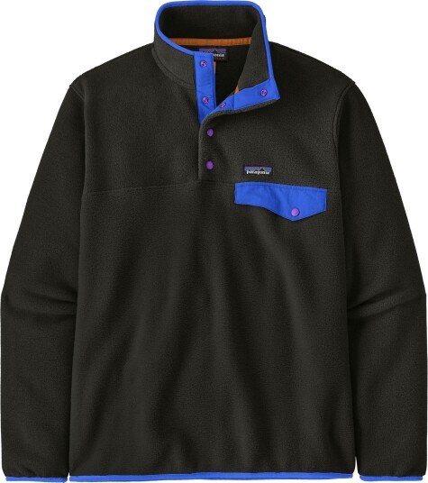 Patagonia Men"s Lightweight Synchilla Snap T Fleece Pullover Black W/P6 Blue L