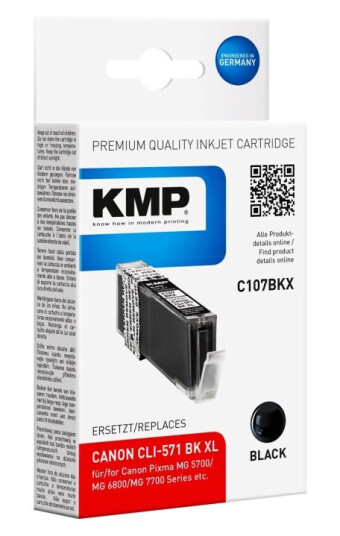 Kmp C107bkx - 11 Ml - Høy Ytelse - Svart - Kompatibel - Blekkpatron (Alternativ For: Canon 0331C001 Canon Cli-571Bkxl) - For Canon Pixma Ts5051 Ts5053 Ts5055 Ts6050 Ts6051 Ts6052 Ts8051 Ts8052 Ts9050 Ts9055