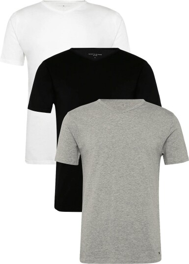 Tommy Hilfiger Stretch Vn Tee Ss 3Pack   BLACK WHITE GREY HEATHER   XL