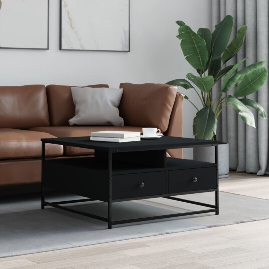 Salongbord svart 80x80x45 cm konstruert tre og jern 835289