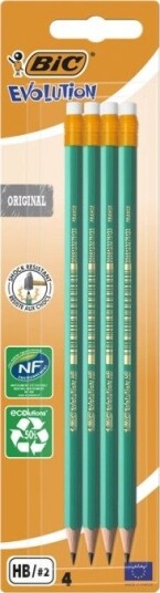 Bic Evolution - Blyant - Grafitt - Ikke-Permanent - Hb - Med Viskelær (En Pakke 4)