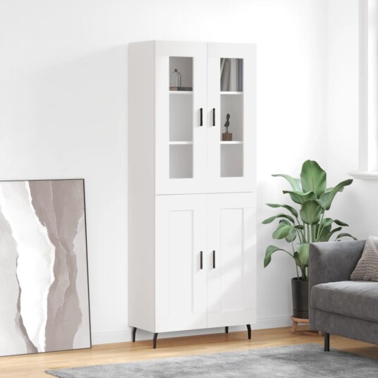 Highboard hvit 69,5x34x180 cm konstruert tre