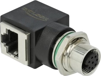 Delock Nettverksadapter 8-Pins M12 Hunn Rett Til Rj-45 Hunn Vinklet Cat 6A Svart