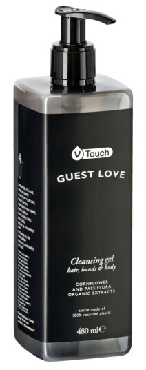 VEGA Shampoo & dusjsåpe V-Touch Guest Love 3 i 1 dispenser; 480 ml; Transparent; 18 Stykk / Forpakning