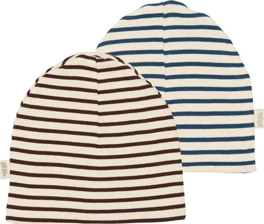 Petit Piao Ppsky Beanie 2-Pack - CHESTNUT STRIPED - 68/80