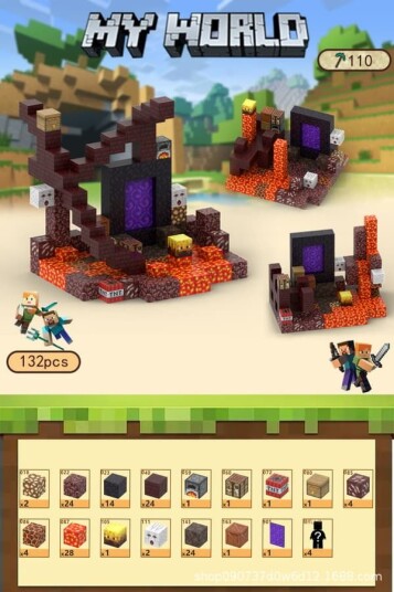 Minecraft Byggeklosser, Inkludert 132 Seks-Sidige Magnetiske Leker med 4 Dukker (Nether Utforskning){yh}