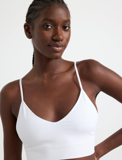 Lindex Bra Seamless Rib Top - White - S