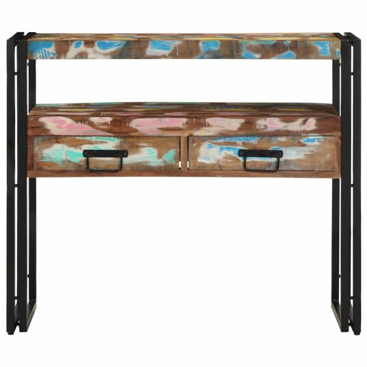  Sidebord Flerfarget 90x33x75 cm Solid Gjenbrukt Tre & Metall