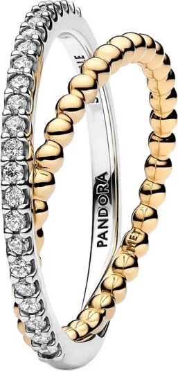 Pandora Crossover Beads & Pavé Double Band Ring   Silver   52