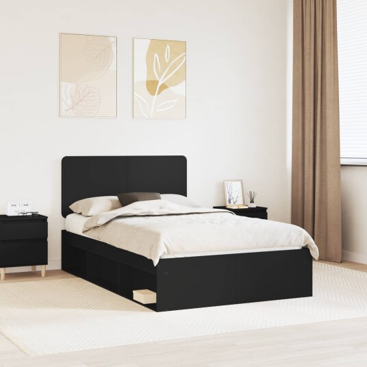 Sengestamme med hodegjerde Svart 135 x 190 cm Massiv furu Sengestamme med hodegjerde Svart 135 x 190 cm Massiv furu