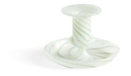 HAY Flare Stripe Milk lysestake i grønn borosilikatglass, 7,5 cm