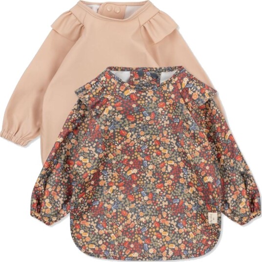 Konges Sløjd 2pk dinner bib with sleeves and frill – villetta blue 18 36m