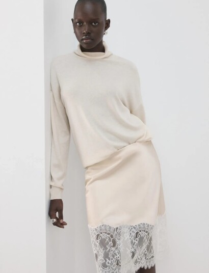 Mango Lace Slip Skirt Cream XL