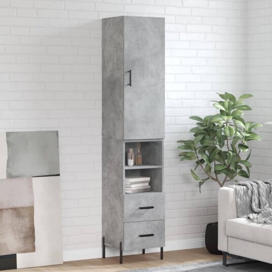 vidaXL Highboard betonggrå 34,5x34x180 cm konstruert tre 8720845483470